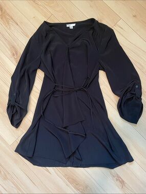 Puli Sz M Women’s Black Long-Sleeve Tunic Dress with Waist Tie